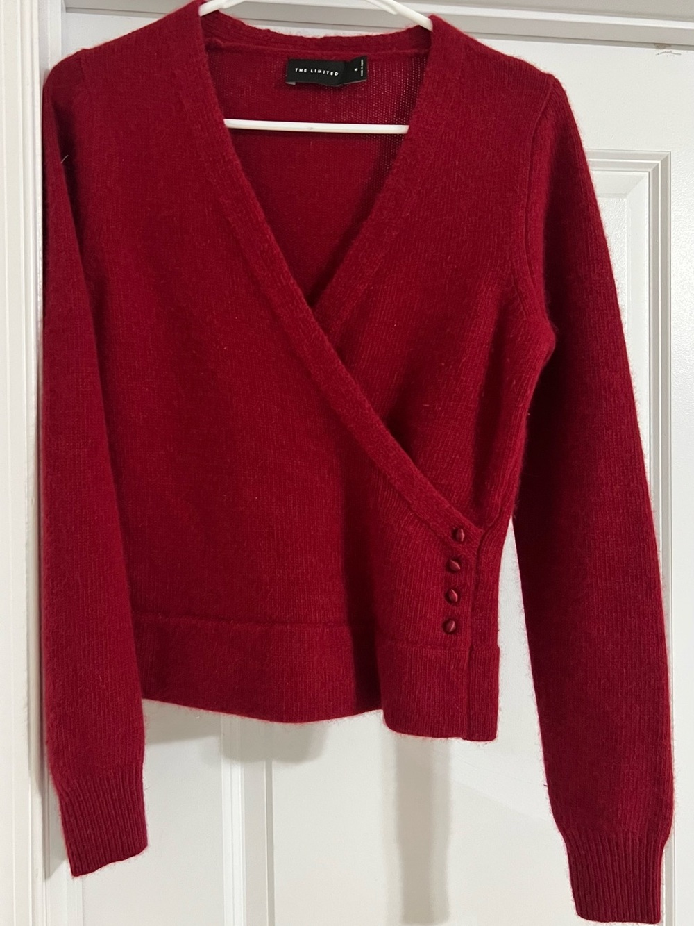 The Limited Red V-Neck Wrap Sweater with Side Buttons